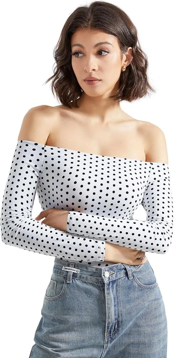 Women Off The Shoulder Long Sleeve Bodysuit Double Lined Thong suppliers