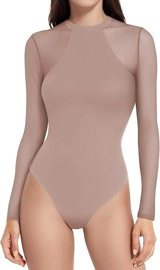 Round Neck Sexy Sheer Mesh Lace Bodysuit