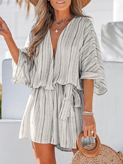 Women's Lace Up Leopard Print Romper Jumpsuits Wide Leg