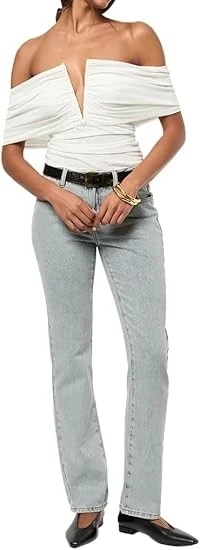 Womens Ruched Off Shoulder Bodysuit Going Out